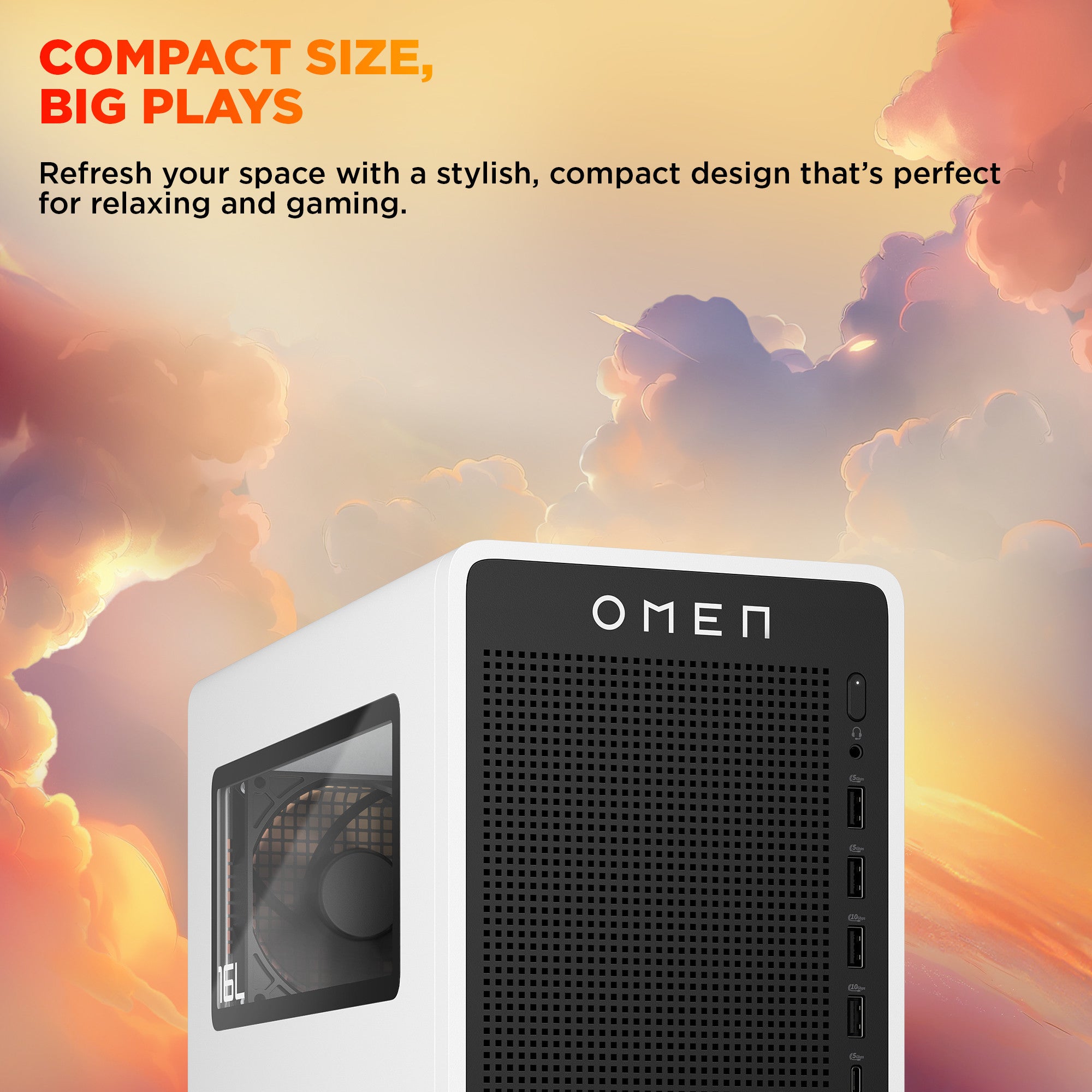 OMEN 16L Gaming Desktop TG03-0085t PC. Windows 11 Home. Intel® Core™ Ultra 7. 32GB RAM. 1TB SSD. NVIDIA® GeForce RTX™ 5060. Snow white - Image 4